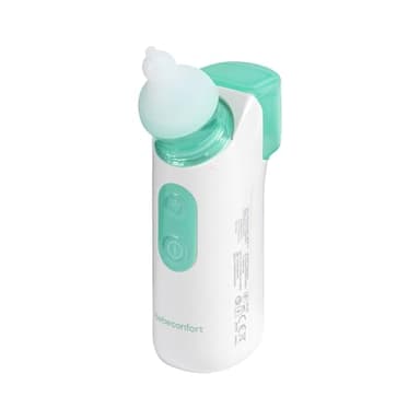 Bebeconfort Aspirador Nasal Eléctrico Bebé con Pulverización, Desde 0 años, Pulverización y Succión 2en1, Saca Mocos Bebés, Rápido y Silencioso, Incluye 2 Boquillas Silicona Lavables, Fácil de Limpiar