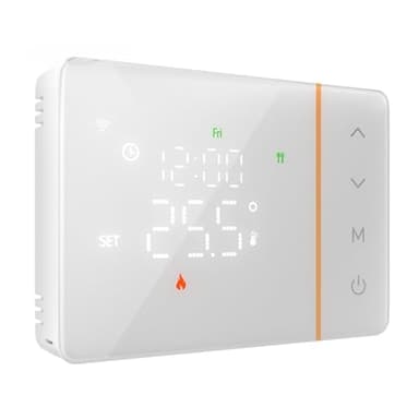 Termostato WiFi a Pilas para Caldera de Gas, Blanco, Termostato Inteligente Programable Semanal, Pantalla Táctil, Control por App Tuya Smart Life, Montaje en Pared o Empotrado