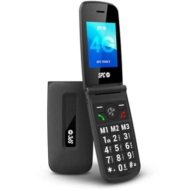 SPC Titan 2 – Teléfono móvil de Tapa para Mayores con 4G, Teclas Grandes, Timbre Alto 105dB y Pantalla 2,4” | Fácil de Usar y configuración remota | 3 memorias directas | Batería hasta 7 días - Negro