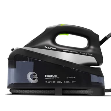 Taurus - Centro Planchado Sliding Pro 3000 Non Stop | 3000W | Vapor 130 g/min | Golpe 400 g/min | Plancha Vertical | Suela Cerámica | ECO y MAX | Depósito 1.5L | Autolimpieza | Bloqueo | Negro