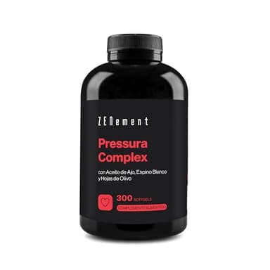 Pressura Complex - 300 Cápsulas Blandas, con Aceite Macerado de Hoja de Olivo, Espino Blanco y Ajo Fresco - 10 Meses de Suministro - Zenement