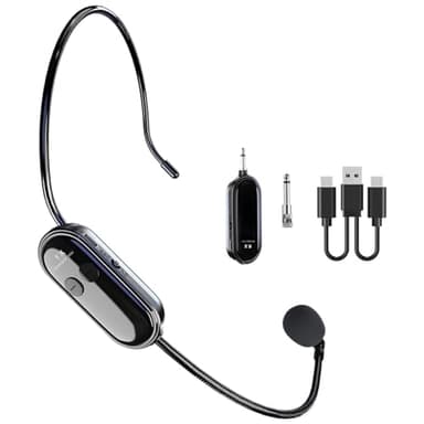 Microfono Inalambrico Diadema, 2.4G Wireless Micrófono Transmisión Inalámbrica de 50M Micrófono Inalámbrico Con Conector Jack de 6,35mm y 3,5mm para Amplificador de Voz, Altavoces, Sistema PA