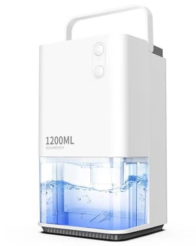 EasyAcc® Deshumidificador 1200ML, Deshumidificador de Humedad Pequeño Silencioso con Mango Portátil, 7 Colores LED, Apagado Automático para Baño Dormitorio Oficina RV, Área 5–10㎡, Blanco