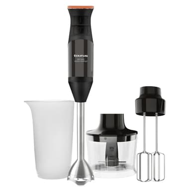 Taurus – Batidora de Mano BAPI Rocket Complet, 1200W, 20 Velocidades Ajustables + Turbo, 2 Cuchillas Acero Inoxidable, Vaso Medidor 500 ml, Jarra Picadora 350 ml, Lavavajillas, Soft-Touch