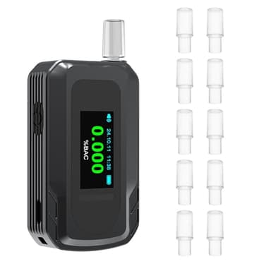 Homcoice Alcoholímetro Policial con 10 boquillas, Etilometro Homologado portátil con Sensor electroquímico y Recargable USB, Test Alcoholemia de precisión Profesional para Uso en hogar/Coche