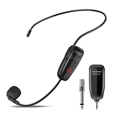 XIAOKOA Micrófono Inalámbrico,Micrófono de Diadema Inalámbrico, UHF Wireless Microphone con Pantalla Digital LED,para Amplificador/Altavoz/Sistema PA