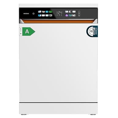 Cecotec Lavavajillas Independiente de 60 cm Bolero Aguazero 6900. 15 Cubiertos, 8 Programas, Clase A, Motor Inverter Plus, Pantalla FullColor XXL, Auto Open y Turbo Dry+, Dual Zone Wash, Blanco