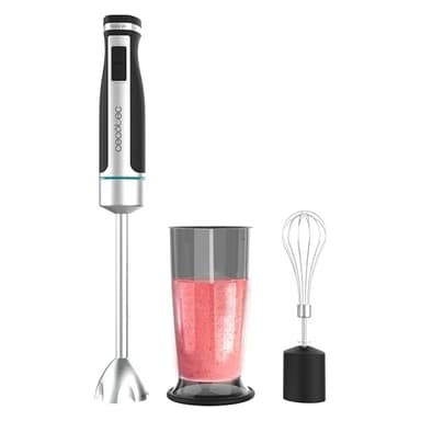 Cecotec Batidora de Mano PowerGear 1500 XL Cream. 1500W de Potencia, Pie Extralargo Antisalpicaduras, 21 Velocidades + Turbo, Recubrimiento Soft Touch, Accesorios incluidos