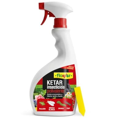 Flower Insecticida Ketar Accion Total Interior, Jardin y Huerto 750 ml | Pulverizador Pulgon, Mosca Blanca, Orugas, Cochinillas e Insectos | 21 Dias Proteccion | Efecto Choque Inmediato | Listo Usar