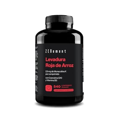 Levadura Roja de Arroz, 540 Comprimidos Veganos | Aporta 2,9mg de Monacolina K, Enriquecido con Coenzima Q10 y Vitamina B3 | Libre de Citrinina | Zenement