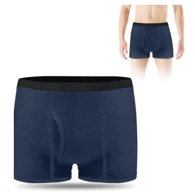 AOOWU Calzoncillos Bóxer para Hombres con Incontinencia, Calzoncillos Bóxer para Incontinencia con Almohadilla Absorbente de 300ML, Lavable Reutilizable Calzoncillo de Incontinencia Adulto Azul XL