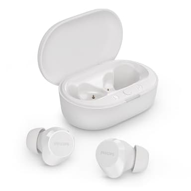 Philips TAT1209WT Auriculares True Wireless con Bluetooth - Auriculares pequeños, Gran Valor, un Sonido Natural con Graves dinámicos, Llamadas nítidas y Estuche de Carga tamaño Bolsillo - Blanco