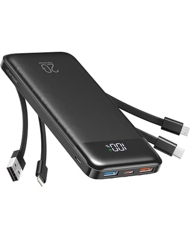 Charmast Power Bank 20000mAh Bateria Portatil USB con Cables Bateria Externa USB C Carga rapida PD 20W Powerbank con Pantalla LED para iPhone,Samsung,iPad,Tablet,Airpods etc