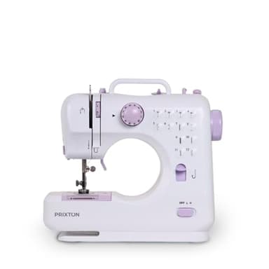 PRIXTON Mini Máquina de Coser Portátil P110 con Cajón para Accesorios, Lámpara y Pedal, 12 Tipos de Puntadas Diferentes, Dimensiones 26x25x11.5 cm, Rosa