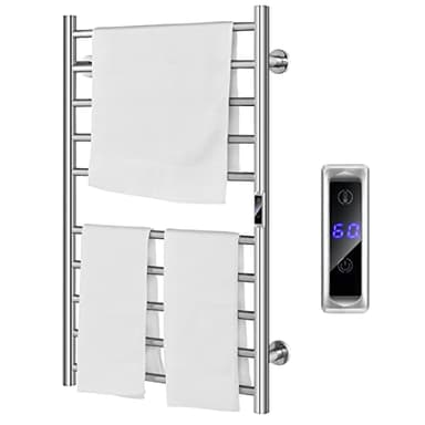 LIFEZEAL Toallero Eléctrico de Baño, Calentador de Toallas de Pared con Temporizador de 1-8H y Pantalla LCD, Toallero Caliente de Acero Inoxidable con 10 Barras, 120W