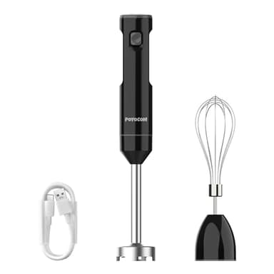 POYOCOM Batidora de mano inalámbrica, batidora de inmersión recargable, con cable tipo C, batidor de huevos para batidos, purés y sopas - Negro