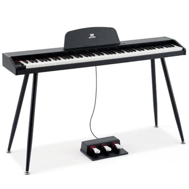 MUSTAR Piano Digital de 88 teclas para principiantes, teclado piano tamaño completo con 3 pedales, piano eléctrico portátil, piano digital para el hogar con MIDI-USB y soporte, negro