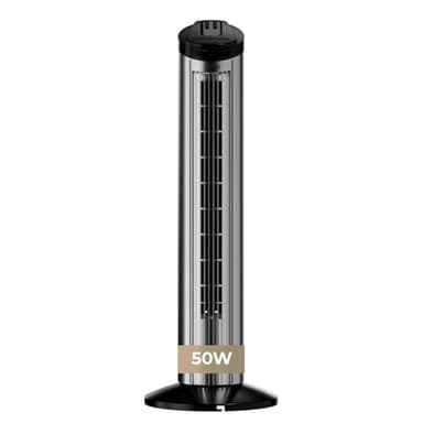EVVO Ventilador de Torre con Función Turbo - Ventilador Vertical Silencioso con Mando a Distancia, Pantalla LED y Temporizador, Ventilador Columna Potente para Salón y Dormitorio (50, Vatios)