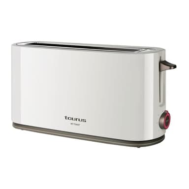 Taurus Mytoast - Tostadora de pan de una ranura larga y extra ancha 1000W. Función cancelar, recalentar y descongelar. 7 niveles de tostado. Sistema Auto-Centrado. Bandeja recogemigas.