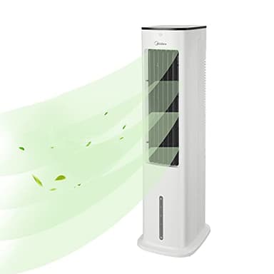 Midea Enfriador de Aire 4 en 1, Ventilador con Refrigeración por Agua de 5L, Humidificador e Ionización, Aire Acondicionado sin Manguera de Escape, 355m³/h, con Control Remoto,55W,Blanco