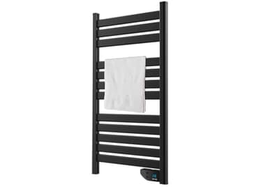 EVVO Toallero Eléctrico C500 Negro - Radiador Electrico Bajo Consumo 450W, Tendedero Electrico para Baño, Pantalla LED, Temporizador 2h, Seguridad Sobrecalentamiento, IPX4, Incluye Kit