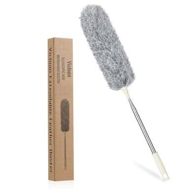 Vicloon Plumero de Limpieza, Plumero telescópico de 71cm-243cm, Microfibra, Gris, Plumero con 2 en 1 Ranuras Cepillo de Limpieza, Atrapa y Bloquea el Polvo,para Ventanas Persianas Muebles Coches