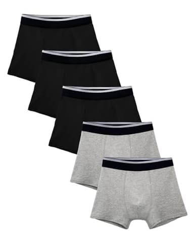 TIICHOO Calzoncillos Absorbentes Niño Boxer Incontinencia Urinaria Lavable Bragas Incontinencia Niño Pack de 5​(L, 3 Negro/2 Gris)