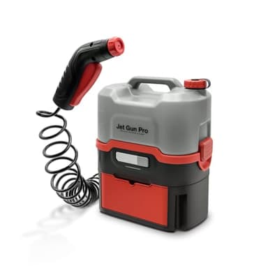ERRECOM JET GUN PRO+, Hidrolimpiadora portátil con batería, cajón para accesorios, depósito de agua de 8 L y tubo en espiral de 3 m, Peso 2,9 kg