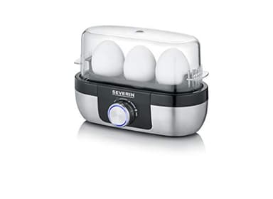 SEVERIN Cuecehuevos con Control de Tiempo de Cocción, 270 W, Capacidad de hasta 3 Huevos, Acero Inoxidable Cepillado/Negro EK 3163