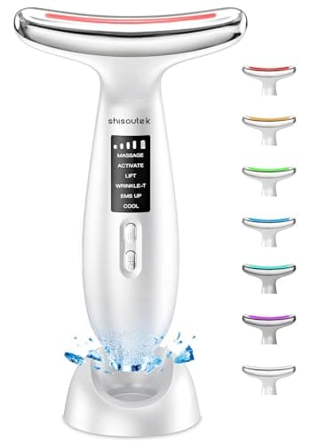 Masajeador Facial Eléctrico Cara Antiarrugas: Masaje Facial Lifting Reafirmante 5℃ Frio y 45℃ Calor - Aparatos Facials Mujer 6 Modos LED 4 Colores - Máquina EMS Belleza para Reafirmar Cuello Papada