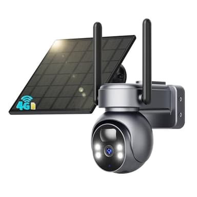 SEHMUA 4G LTE Celular Cámara Vigilancia Exterior con Panel Solar y Tarjeta SIM, 2K HD Cámara Visión 360° con Batería PTZ, Visión Nocturna Colorida y Detección PIR Humana, Impermeable IP66