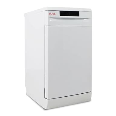 EVVO Lavavajillas estrecho, Ancho 45 cm, Capacidad para 9 Cubiertos, Programa Rápido 30 minutos, Programa Media Carga, Bandeja Superior Ajustable, 5 Programas, Modelo D1 Slim, Acabado Blanco