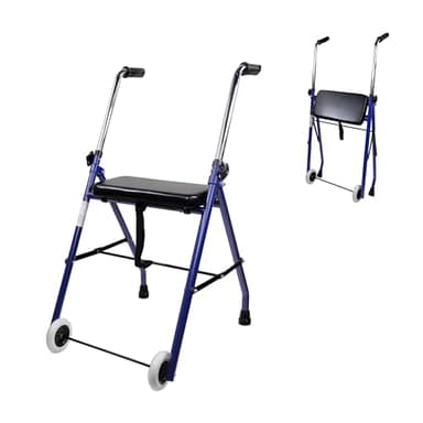 Mobiclinic®, Andador Plegable, Ajustable, Resistente, Emérita, Acero, Empuñaduras Ergonómicas, Ligero, con Asiento y 2 Ruedas, Azul