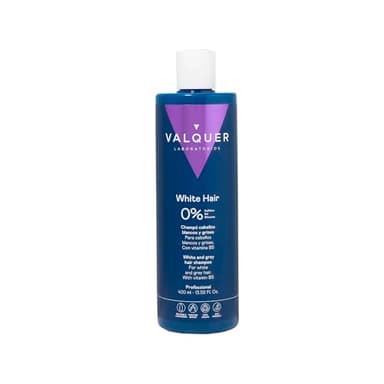 VALQUER Champú Zero para Cabello Blanco y Gris | Matiza Tonos Amarillos y Mantiene el Color Natural | Brillo y Suavidad con Vitaminas | Vegano | 400 ml