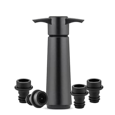 KOMUNJ Bomba de vino con tapón de vacío, 1 bomba de vino de vacío, 12,8 x 7,3 x 3,6 cm, con 4 tapones de vacío, bomba de vino de vacío, tapón de vacío reutilizable (negro)