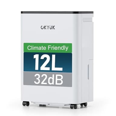 OKYUK Deshumidificador de 12 litros/día, adecuado para habitaciones de aprox. 90 metros cúbicos (30 metros cuadrados),Deshumificadores de humedad, descongelación automática, 32 dB, refrigerante R290