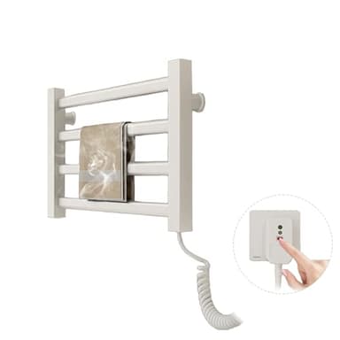 Uexedo - Secador de toallas eléctrico de 80 W, con termostato inteligente, 55 ℃, radiador seco, toallas, 45 x 30 cm, calentador de toallas sin taladrar montado en la pared (blanco)