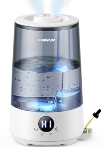 Homvana Humidificador Bebes Mocos y Tos, 3.6L Cool Mist Silencioso, Top-Fill 34 Horas de Funcionamiento, con Bandeja de Aroma, BPA Free Bebés y Plantas, 7 Color Light, Sleep Mode, Gris