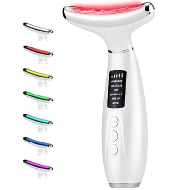 Masajeador Facial Eléctrico, Masajeador Facial Antiarrugas de 6 Modos 7 Colors LED a 45℃ EMS Lifting 4 Niveles Vibración Faciales Reductor de Papada Máquina de Belleza Para Cuello Mujer