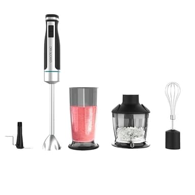 Cecotec Batidora de Mano PowerGear 1500 XL Pro. 1500 W, 21 Velocidades + Turbo, Acero/Silicona, Pie XL, Cuchilla de 4 hojas, Recubrimiento Titanio, Engranaje de Metal, Incluye Accesorios
