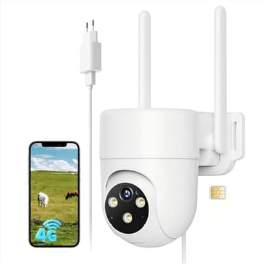 NUASI 4G LTE Cámara Vigilancia Exterior Grabación 24/7 con Tarjeta SIM, 360° PTZ Cámara con Detección Humana AI e Visión Nocturna Colorida, Audio Bidireccional, Impermeable IP66