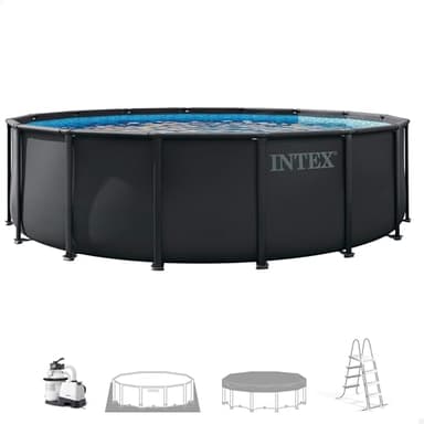 Intex - Piscina Desmontable, Ultra XTR, Gris Oscuro, D488x122 cm, Capacidad para 19.156 litros, Escalera, Tapiz, Cobertor, Estructura metálica, Montaje 45 Minutos, Conexiones Ø38 mm (56089)