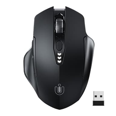 Uineer Raton Inalambrico, [Actualizado] Pantalla con Batería Visible, Raton Ordenador Inalambrico 2.4G USB, 4 Niveles dpi Ajustables,Ratón Óptico para Ordenador Portátil PC,Negro Mate