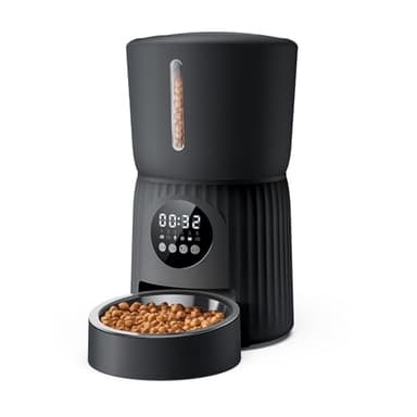 Faroro Comedero Gato Automatico, 4L Dispensador Comida Gatos/Perros con 1 a 6 Comidas Al Día, Control de Porciones, Voz 10s, Alimentación Lenta (Negro)