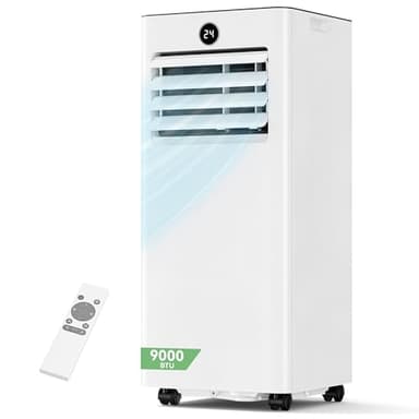JUMMICO Aire acondicionado portátil de 9000 BTU – 4 funciones: enfría, deshumidifica, ventila, modo noche – Silencioso 45 dB – Mando a distancia + temporizador – Hasta 28 m²