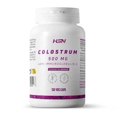HSN Calostro 500mg (40% IgG) | 120 Cápsulas Vegetales | 2 Gramos Puro Calostro Bovino 800mg Inmunoglobulina G Activa por Dosis Diaria | con Vitamina D3 | No-GMO, Vegetariano, Sin Gluten