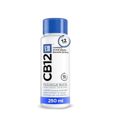CB12 Enjuague Bucal para Halitosis - Combate el Mal Aliento Durante 12 Horas – Colutorio Sabor Menta y Sin Alcohol - Probado Científicamente - 250ml