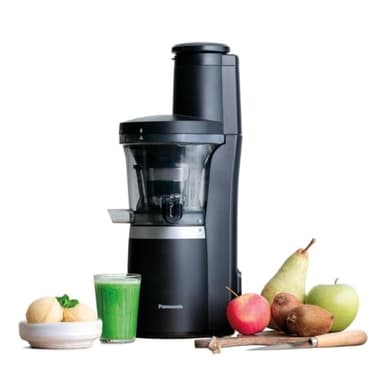 Panasonic Slow Juicer MJ-L700KXE, Exprimidora de Frutas Eléctrica, Jugo de Frutas y Verduras Enteras, Apertura de 75 mm, Diseño Elegante y Delgado, Conveniente, Negro