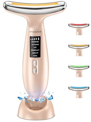 Masajeador Facial Eléctrico Cara Antiarrugas: Masaje Facial Lifting Reafirmante 5℃ Frio y 45℃ Calor - Aparatos Facials Mujer 6 Modos LED 4 Colores - Máquina EMS Belleza para Reafirmar Cuello Papada