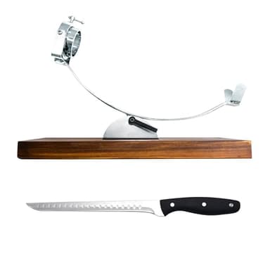Nerthus FIJ 956 set jamonero basculante con cabezal giratorio y base ajustable con cuchillo jamonero